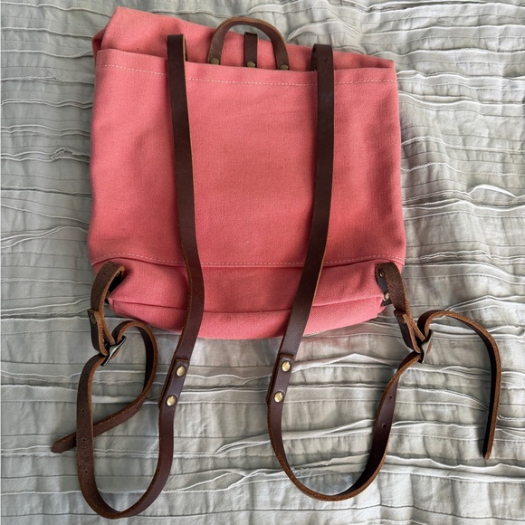 Red House Waxed Canvas Pink/Red Backpack with Brown Horween Leather Straps